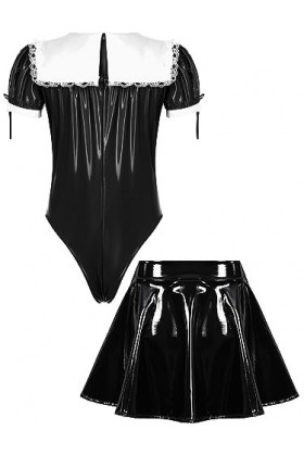 Agoky Déguisement Soubrette Sexy Homme Body String Costume Sexy Serveur Maid Sissy Bodysuit En Similicuir Wetlook Lingerie Co