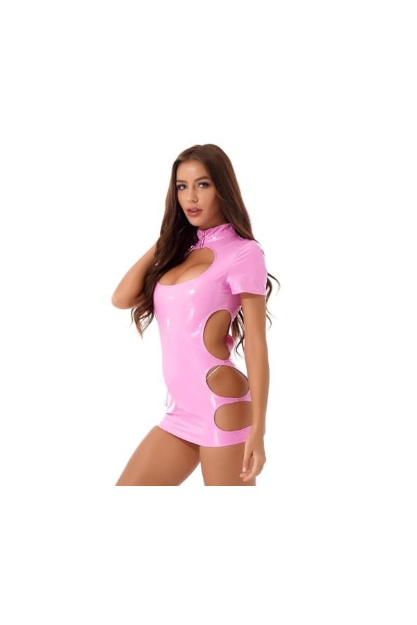 Ensemble Sexy Femme Érotique Robe avec Ouverture Et Fermeture Éclair Au Col Rond, Rose, S