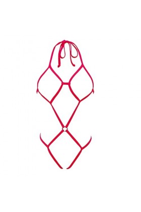 SHERRYLO Extreme String Bikini Spider une pièce Sling Micro Bikinis Slutty Exotique Ensemble de lingerie, Rouge, Taille Uniqu
