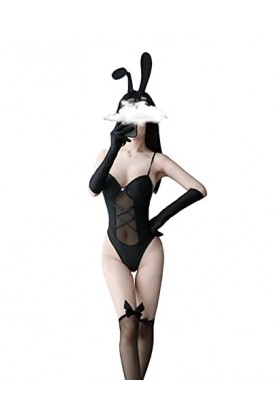 SINGUYUN Costume de lapin sexy pour femme - Body une pièce - Pour cosplay, lapin - Vêtements de fête 8068Noir 