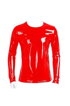 WEITING Chemise sexy à manches longues en cuir PVC brillant pour homme - Veste décontractée en latex - T-shirt en cuir verni 