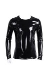 WEITING Chemise sexy à manches longues en cuir PVC brillant pour homme - Veste décontractée en latex - T-shirt en cuir verni 