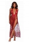 DreamGirl Ensemble robe en dentelle et string pour femme, Grenat., M