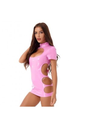 Ensemble Sexy Femme Érotique Robe avec Ouverture Et Fermeture Éclair Au Col Rond, Rose, S