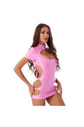 Ensemble Sexy Femme Érotique Robe avec Ouverture Et Fermeture Éclair Au Col Rond, Rose, S