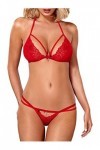 Obsessive 838-Set-3 Ensemble Lingerie Femme Soutien-Gorge String Rouge L/XL