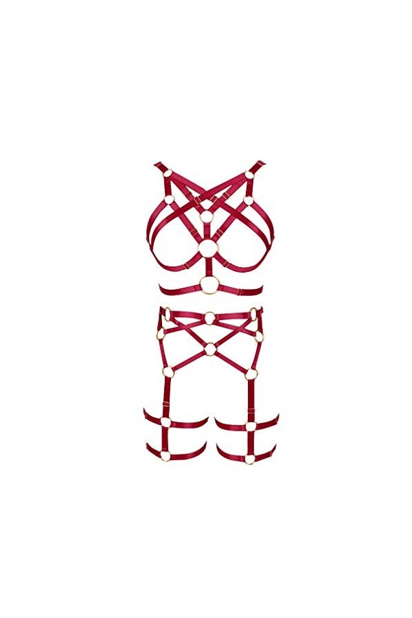 MAMOHSS Ensemble de lingerie pour femme avec bretelles élastiques - Rouge - Ajustable
