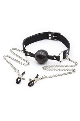 Erlove Collier Ajustable, Cravate en Cuir, Jouet en Silicone avec Pince de Massage. Le Noir .