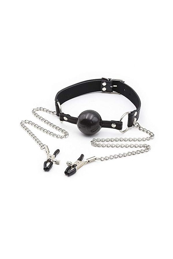 Erlove Collier Ajustable, Cravate en Cuir, Jouet en Silicone avec Pince de Massage. Le Noir .