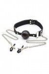 Erlove Collier Ajustable, Cravate en Cuir, Jouet en Silicone avec Pince de Massage. Le Noir .
