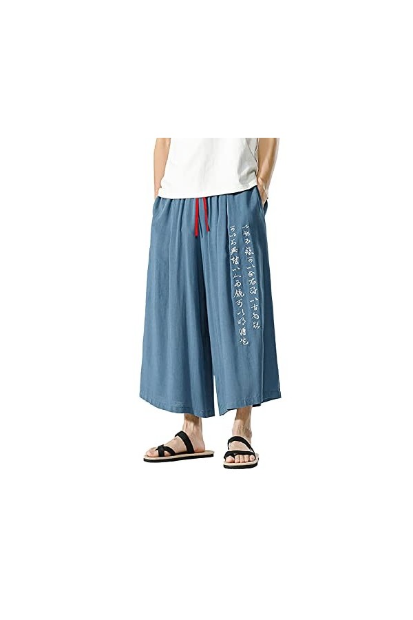 Pantalon kimono pour homme japonais - Noir - Élégant - Couleur collision - Style campagnard - Style décontracté - En soie gla