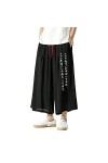 Pantalon kimono pour homme japonais - Noir - Élégant - Couleur collision - Style campagnard - Style décontracté - En soie gla