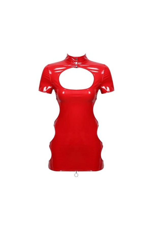 Ensemble Sexy Femme Érotique Robe Poitrine Nue avec Fermeture Éclair Au Dos Et Col Haut,Noir,S