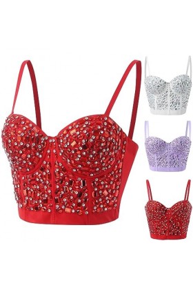 Y2k - Corset bustier pour femme - Soutien-gorge - Débardeur à bretelles - Crop Top - Corsage - Clubwear - Strass perlés - Bre
