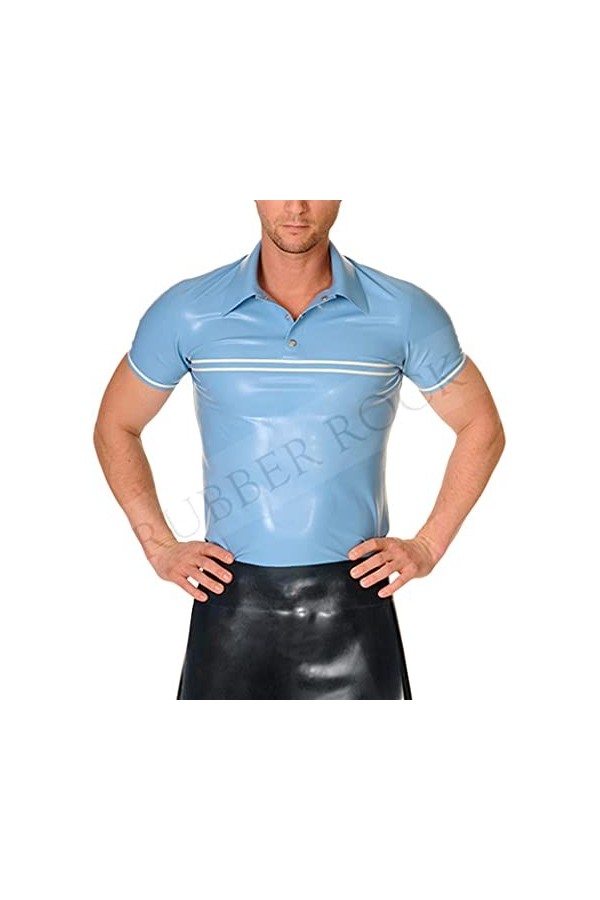 Polo en latex moulant T-shirt en latex sexy pour hommes sans pantalon -rouge_XL