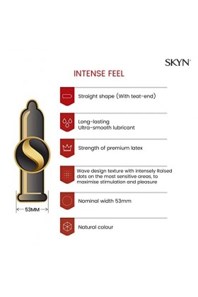 SKYN Intense Feel Pack 36 pièces | Skynfeel Préservatifs sans latex pour homme, taille normale, mince, forme droite côtelée