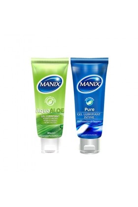 Lot de 2 lubrifiants : MANIX Pure x1 & MANIX AquaAloe x1 | Lubrifiant à base deau Compatibles avec les Préservatifs