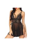 Barkoiesy Lingerie Erothique Sexy Ouverte Deep V Ensemble de sous-vêtements Creux Sexy en Dentelle Lingerie Transparent Nuise
