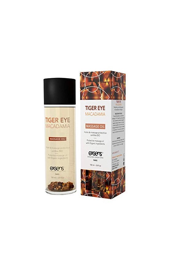 TIGER EYE MACADAMIA - HUILE DE MASSAGE SENSUELLE CERTIFIEE BIO AVEC PIERRES SEMI-PRECIEUSES 100 mL