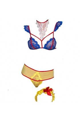 Lingerie sexy pour femme avec soutien-gorge en dentelle et culotte kawaii - Rouge - S