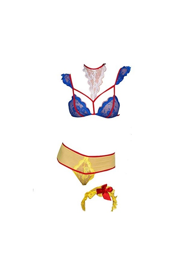 Lingerie sexy pour femme avec soutien-gorge en dentelle et culotte kawaii - Rouge - S