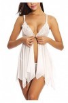 ONGASOFT Ensemble De Lingerie Sexy pour Femme Naughty Front Fermeture Ouvert Col V Babydoll avec String, Blanc XL