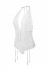 EVELIFE Femme Sexy Col V Profond Lingerie Dentelle Body Transparent Dos Nu sous-vêtements Ensemble de Lingerie avec Jarretièr