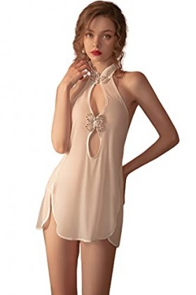 SINROYEE Lingerie japonaise Cheongsam - Robe vintage en dentelle - Fente sur le côté - Lingerie cosplay, Blanc 2., taille un