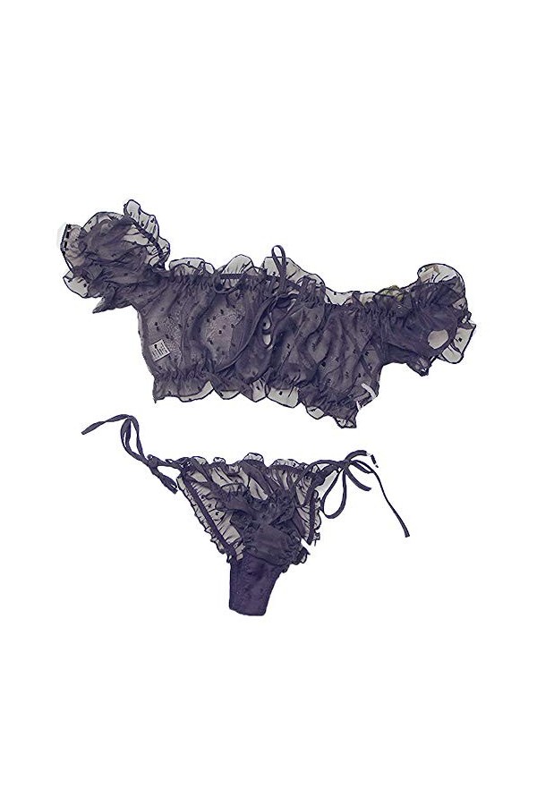 Ensemble lingerie sexy en mousseline de soie rayée avec soutien-gorge et string, Ysl7752 Blanc, taille unique