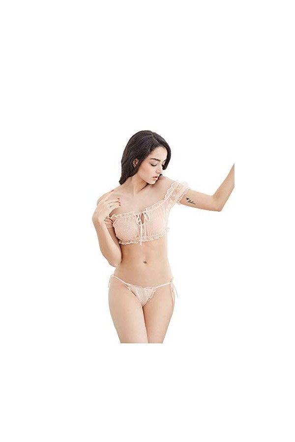 Ensemble lingerie sexy en mousseline de soie rayée avec soutien-gorge et string, Ysl7752 Blanc, taille unique