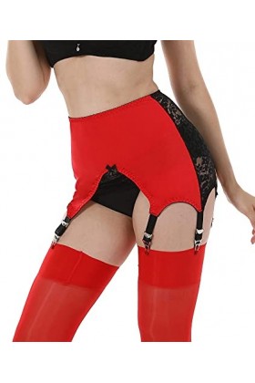 KLONKEE Porte-jarretelles sexy en dentelle avec 6 larges bretelles et clip en métal pour femme porte-jarretelles vendu sépar