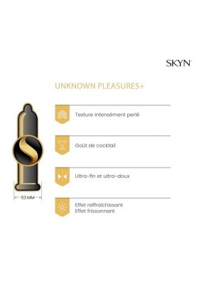 SKYN Unknown Pleasures + : Boîte de 42 préservatifs masculins sans latex / 6x texture intensément perlée, 24x goût de cocktai