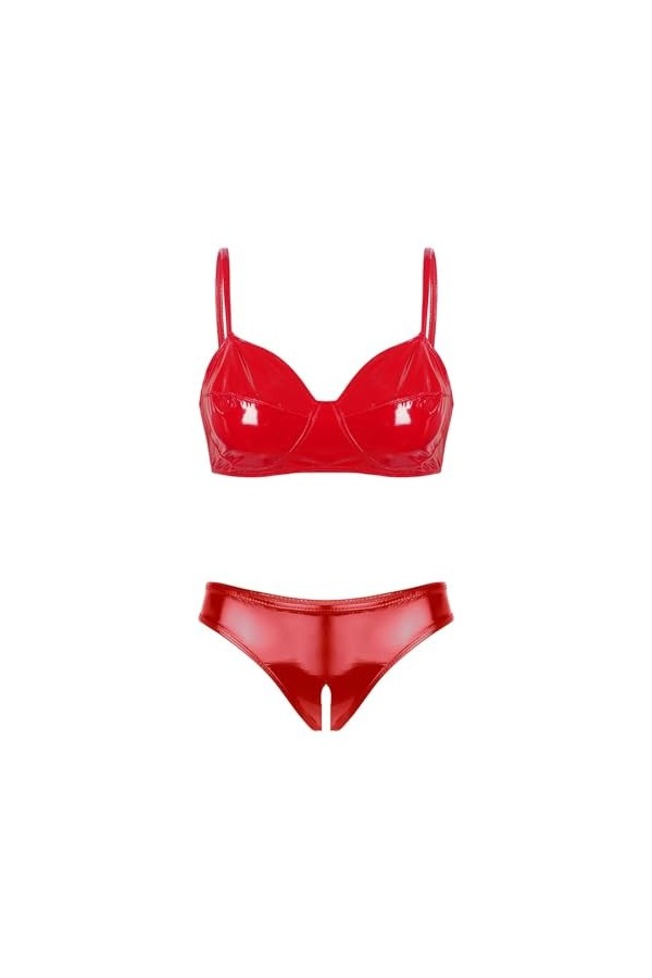 Lingerie Sexy Ensemble De sous-Vêtements DExposition À lentrejambe, Rouge, 4XL
