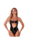 KRIDDR Catsuit Femme Wetlook Sexy Moulante Lingerie boîtes de Nuit pôle Danse Costume en Cuir Verni Combinaison