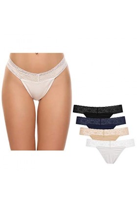 Ekouaer Ensemble de string 4 pièces pour femme, culotte sexy, lingerie pour femme, ensemble de strings sexy pour femme noir+b