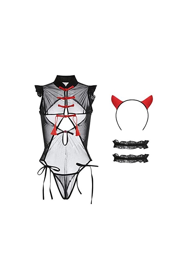 SINROYEE Costume de diable sexy pour femme - Lingerie japonaise Kawaii Anime Bikini mignon jeu de rôle Lolita blanc 