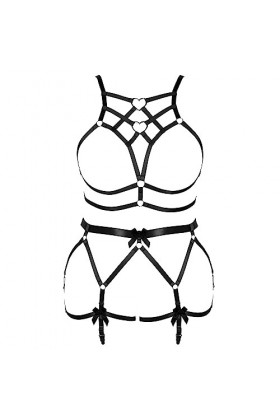 JMMHSS Femmes punk plus size Body harnais garter Belt set lacets sous - vêtements serrés ceinture rave Wear Noir 