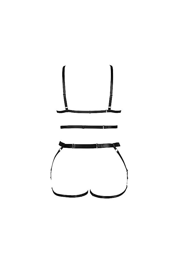 JMMHSS Femmes punk plus size Body harnais garter Belt set lacets sous - vêtements serrés ceinture rave Wear Noir 