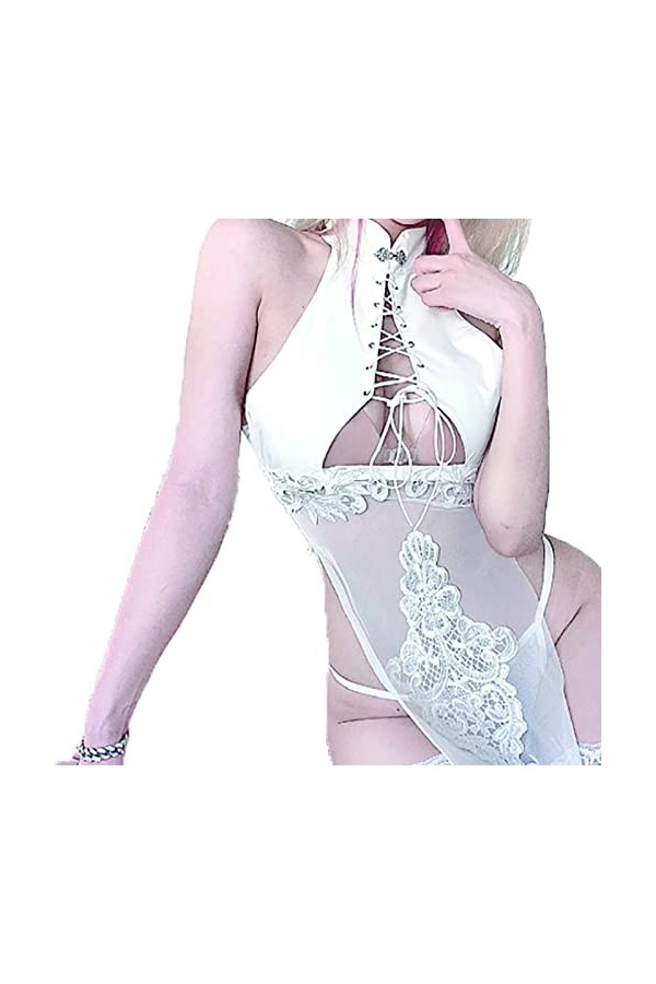 Kashasin NieR 2B Cosplay Costume Lingerie Net Cheongsam Laque Ensemble Bandage Creux Qipao Blanc 