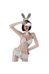 SINMIUANIME Costume de lapin sexy pour femme - Lingerie de costumade en filet transparent - JK Party 469 blanc 