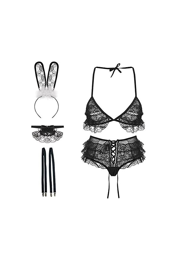 SINMIUANIME Costume de lapin sexy pour femme - Lingerie de costumade en filet transparent - JK Party 469 blanc 