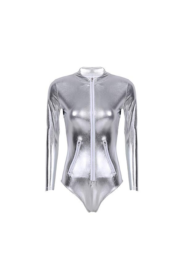 KRIDDR Catsuit pour Femmes, Look mouillé, Lingerie Sexy, Bodysuit à Manches Longues, boîtes de Nuit, Costumes de Spectacle d