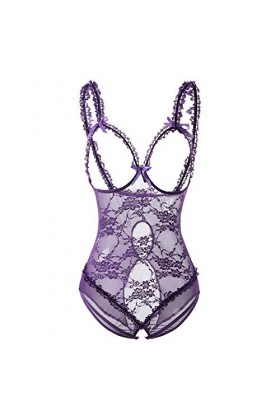 JUGUU Lingerie Sexy Érotique Sexy Plus Size S-5Xl Soutien-Gorge Ouvert Sexy Teddy Sexy Femmes Lingerie-Violet_L