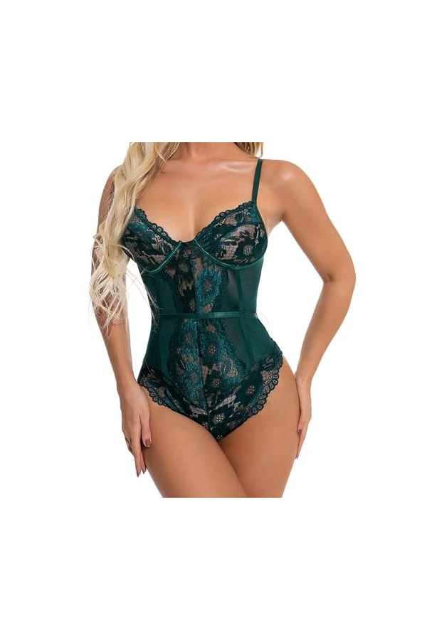 Lingerie Sexy, épissure de Dentelle, Pyjama à Bretelles en Maille, Body Sexy Transparent Coupe Basse Color : Black, Size : M