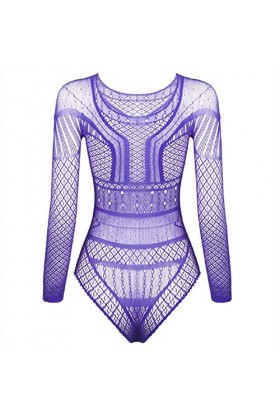 JUGUU Lingerie Sexy Érotique Body De Justaucorps De Lingerie Évidé en Filet pour Femmes-Violet_Taille Unique
