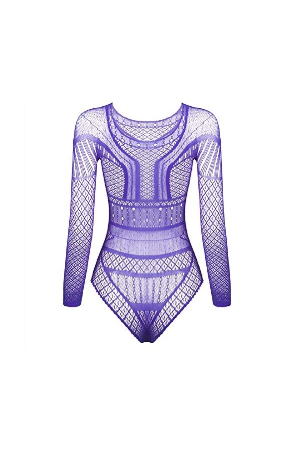 JUGUU Lingerie Sexy Érotique Body De Justaucorps De Lingerie Évidé en Filet pour Femmes-Violet_Taille Unique