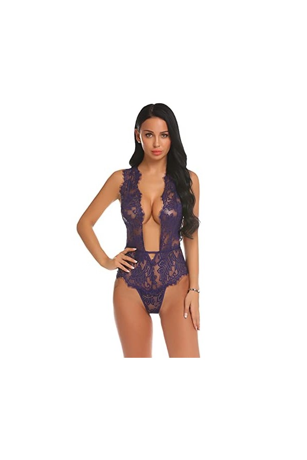Avidlove Ensemble de lingerie sexy en dentelle pour femme Violet Taille S, lilas, S