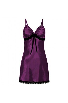 Costume sexy pour femme - Grande robe de nuit pour femme - Grande taille - Avec nœud en dentelle, violet, M