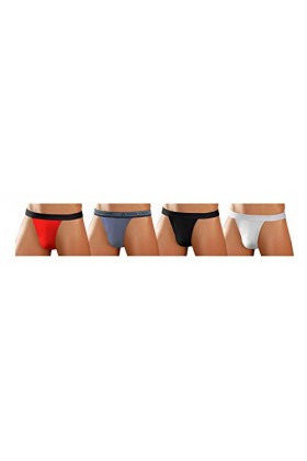 sesto senso Homme String Sexy Thong Coton Lot de 1-4 Pack Tanga Slips XXL 4 Pack - Rouge Jeans Noir Blanc