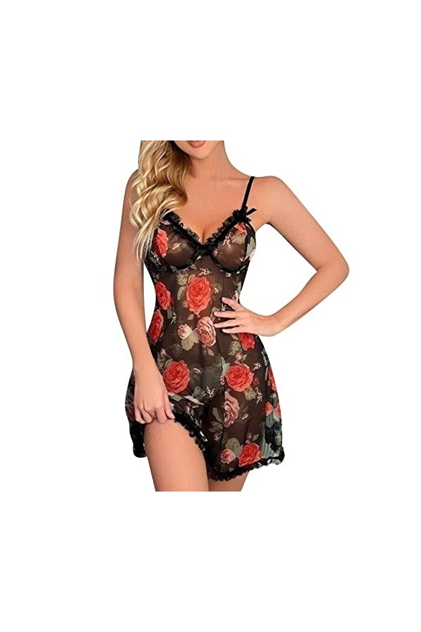 Jupon Sexy en Dentelle pour Femme, Pyjama, col en V Profond, Ensemble de Lingerie en Maille, Ensemble damour, Grande Taille,